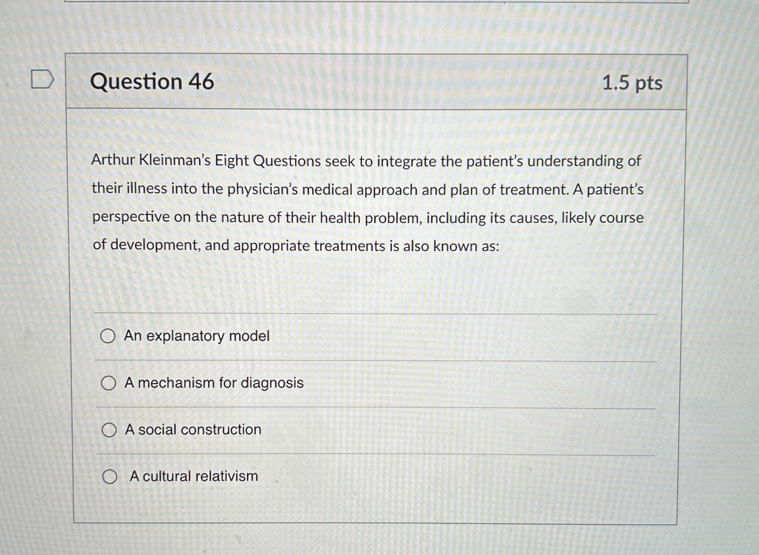 Solved Question 461.5ptsArthur Kleinman's Eight Questions | Chegg.com