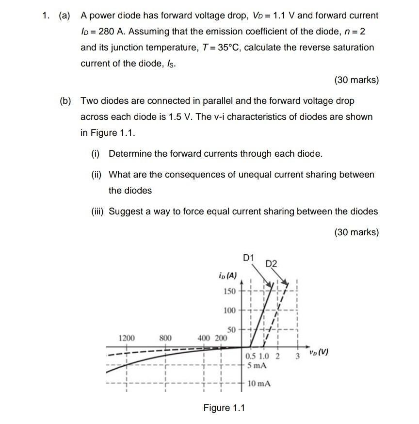 Solved 1. (a) A power diode has forward voltage drop, Vo = | Chegg.com