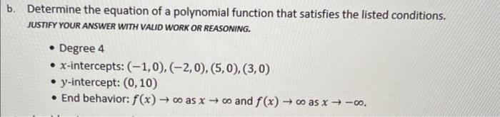 Solved b. Determine the equation of a polynomial function | Chegg.com