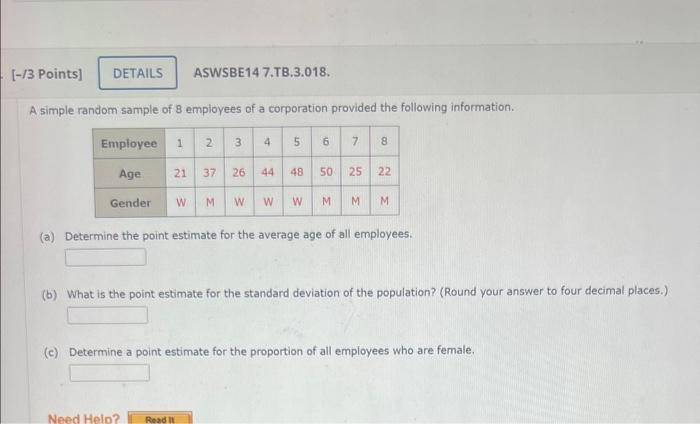 Solved ASWSBE14 7.TB,3.018. A simple random sample of 8 | Chegg.com