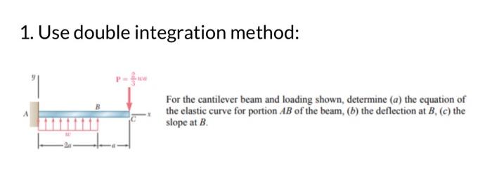 1. Use double integration method:
For the cantilever beam and loading shown, determine \( (a) \) the equation of the elastic 