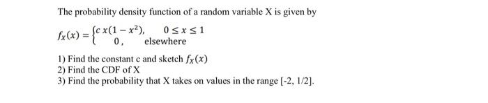 Solved The probability density function of a random variable | Chegg.com