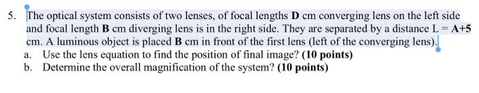 Solved The optical system consists of two lenses, of focal | Chegg.com