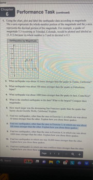 6 Performance Task (continued) 1. Using the chart, | Chegg.com