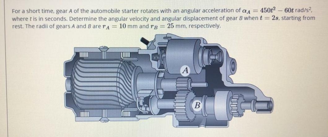 Solved For a short time, gear A of the automobile starter | Chegg.com
