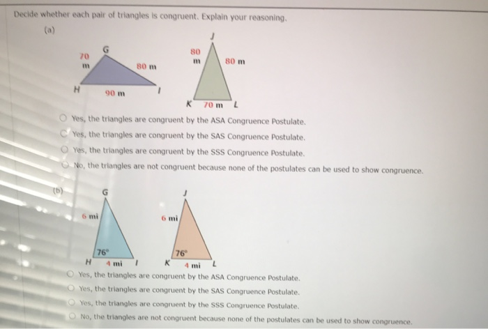Solved Decide Whether Each Pair Of Triangles Is Congruent 3954
