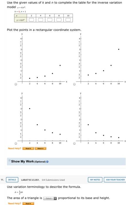 Solved Use the given values of k and n to complete the table | Chegg.com