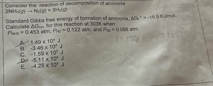 Solved Consider the reaction of decomposition of ammonia | Chegg.com
