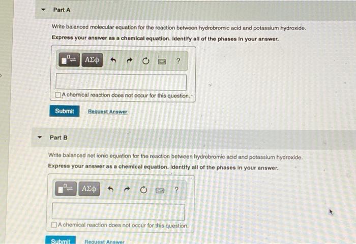 Solved Part A Write Balanced Molecular Equation For The Chegg Com