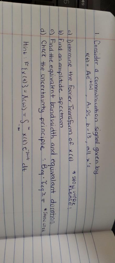 Solved 1 Consider A Communication Signal Given By E Bix Chegg Com