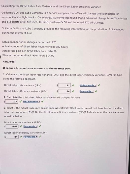 Solved Calculating the Direct Labor Rate Variance and the