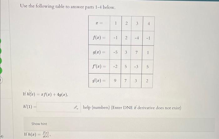 Solved Use the following table to answer parts 1−4 below. If | Chegg.com