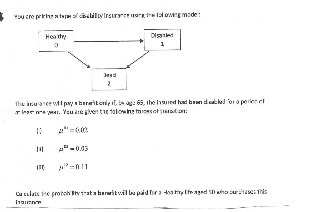 Solved You are pricing a type of disability insurance using | Chegg.com