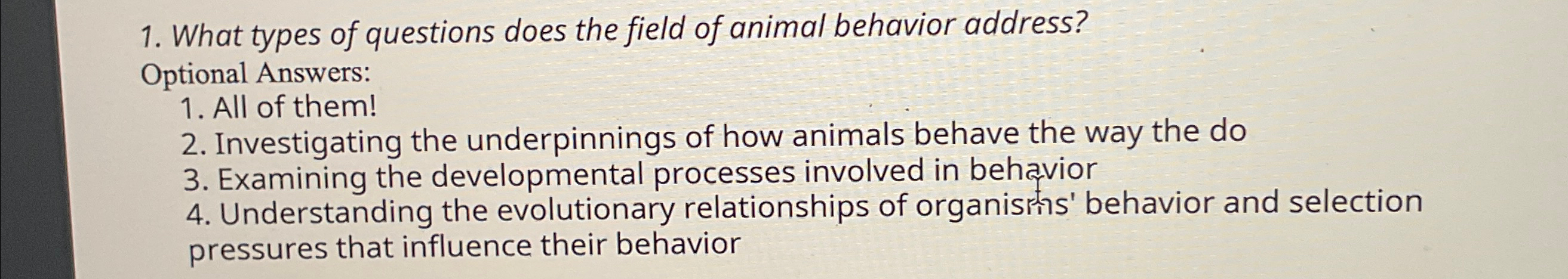 Solved What types of questions does the field of animal | Chegg.com