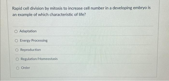 Solved Rapid cell division by mitosis to increase cell | Chegg.com