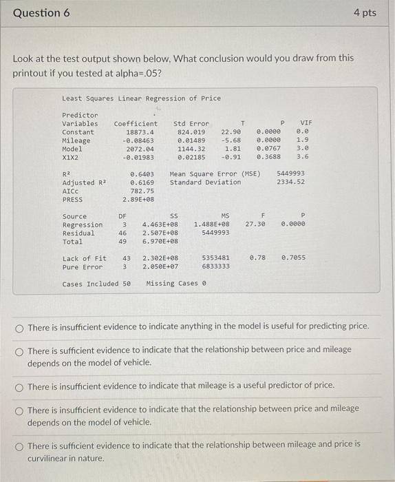 Solved Question 6 4 pts Look at the test output shown below, | Chegg.com