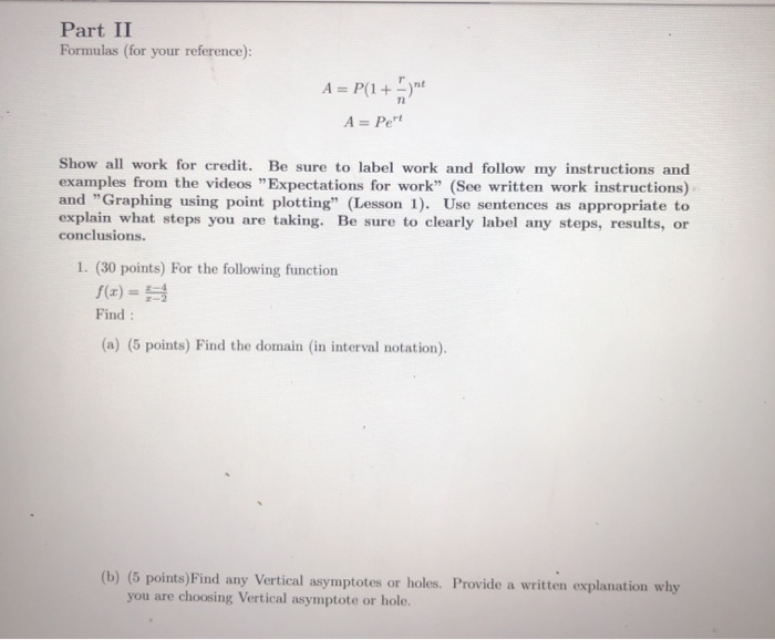 Solved Part II Formulas (for your reference): A = P(1+) n A | Chegg.com