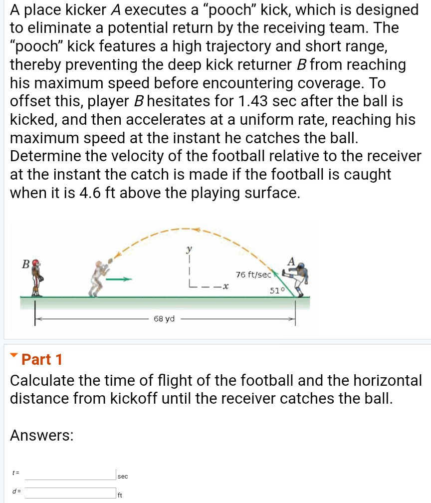 Solved A place kicker A executes a “pooch” kick, which is