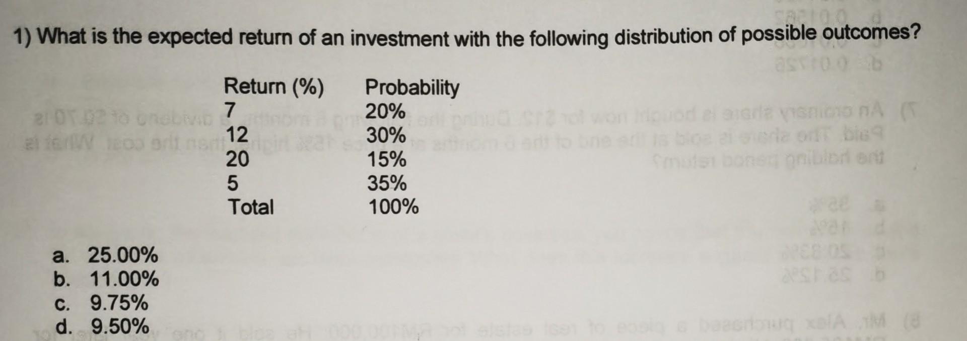 Solved 1) What Is The Expected Return Of An Investment With | Chegg.com