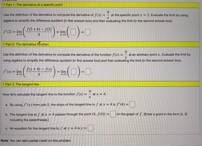 Solved Part 1: The derivative at a specific point 9 Use the | Chegg.com