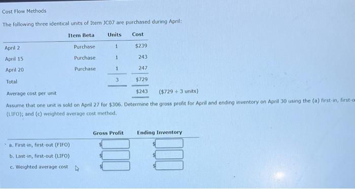 Solved Cost Flow Methods The following three identical units | Chegg.com