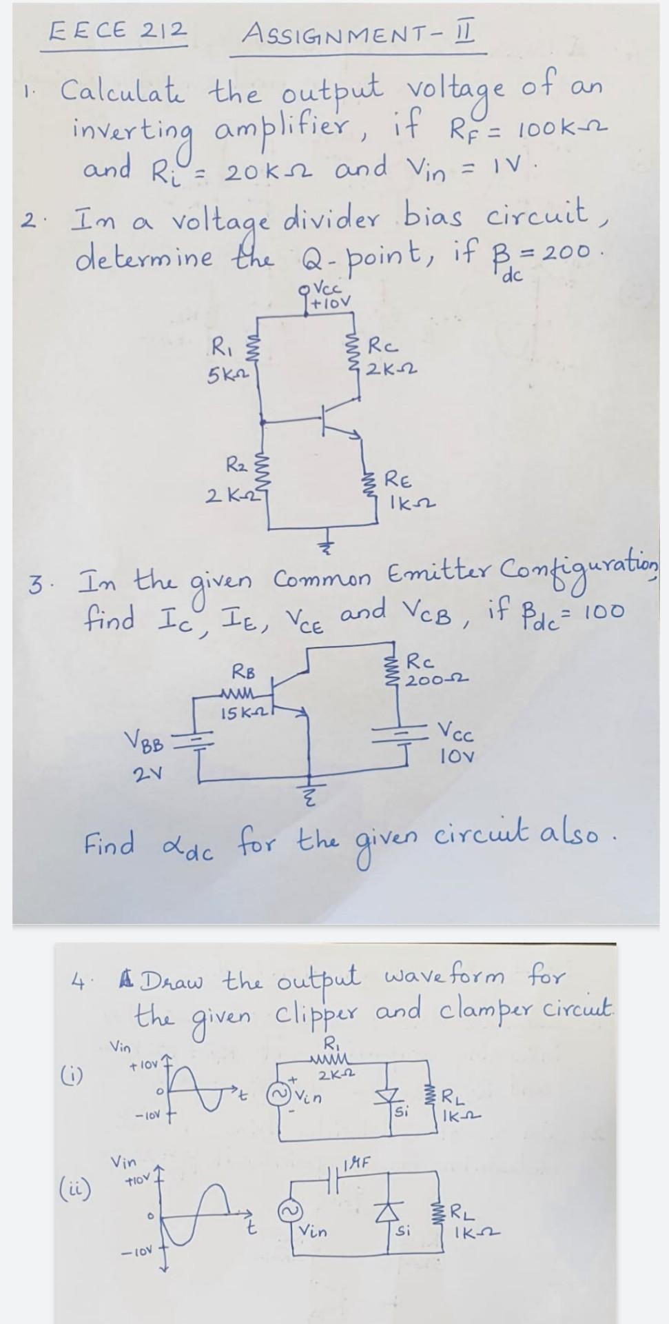 Solved Eece 212 Assignment 1 An 1 Calculate The Output V Chegg Com
