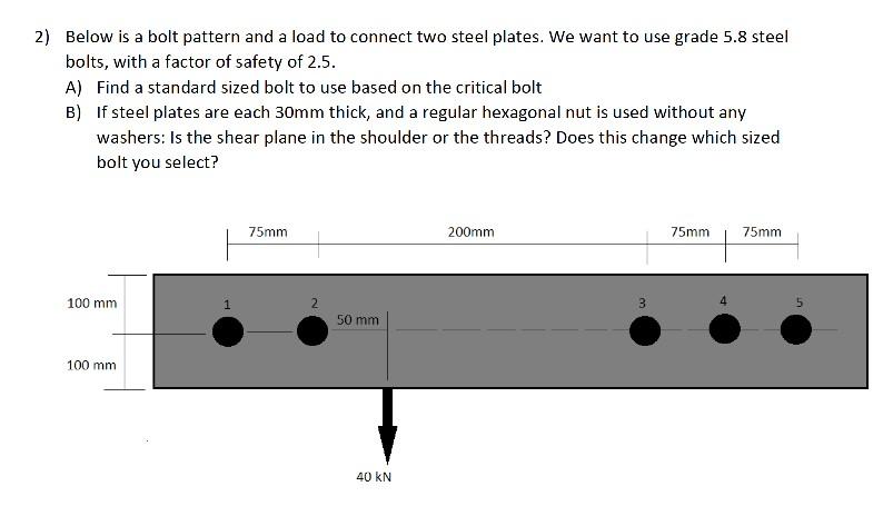 2) Below is a bolt pattern and a load to connect two | Chegg.com