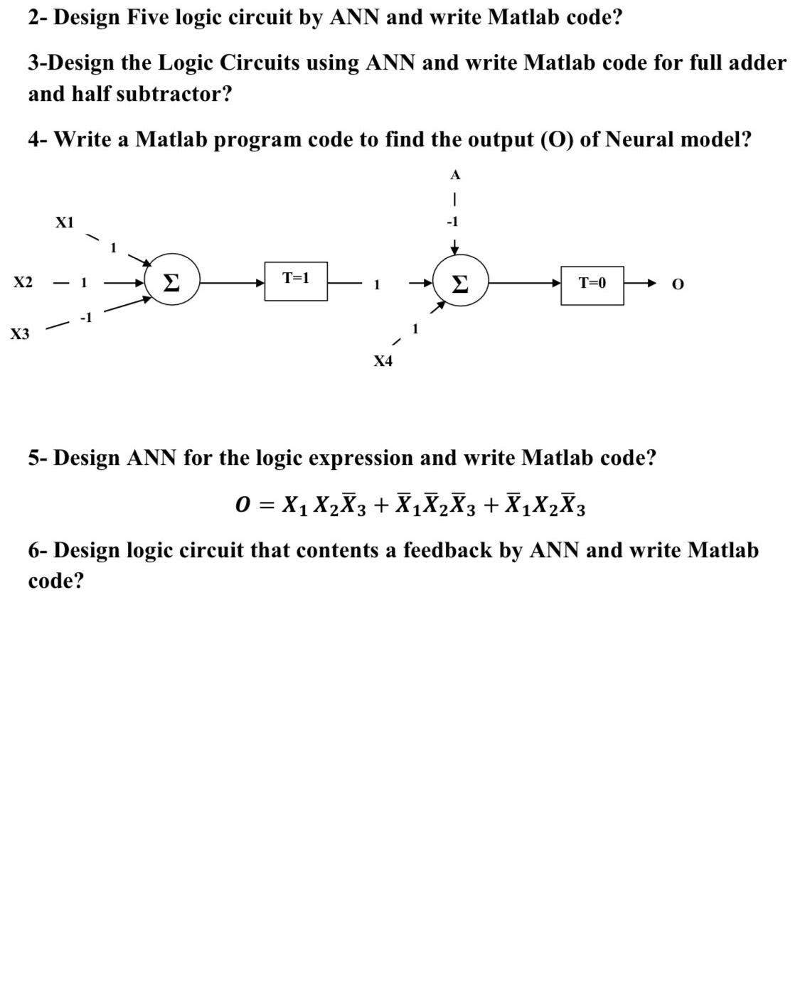 Solved 2- ﻿Design Five Logic Circuit By ANN And Write Matlab | Chegg.com