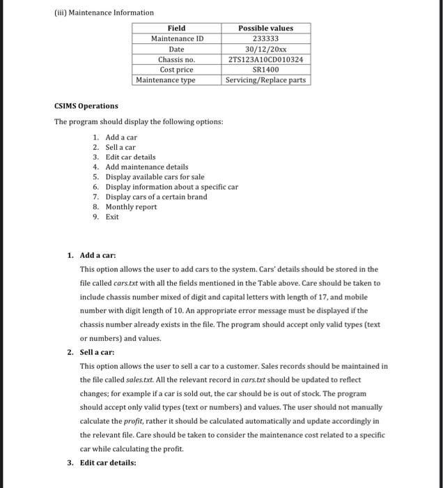 Solved Car Sales and Inventory Management System (CSIMS) | Chegg.com