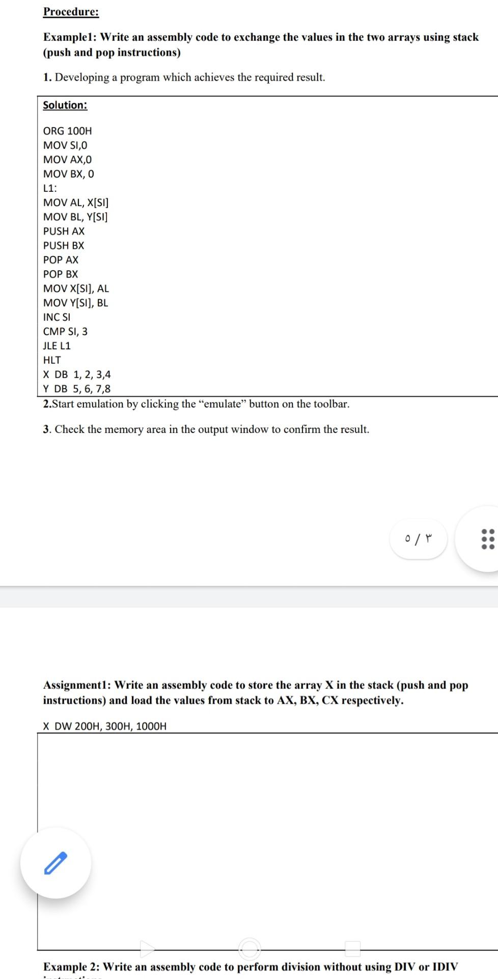 Solved Procedure: Example 1: Write An Assembly Code To | Chegg.com