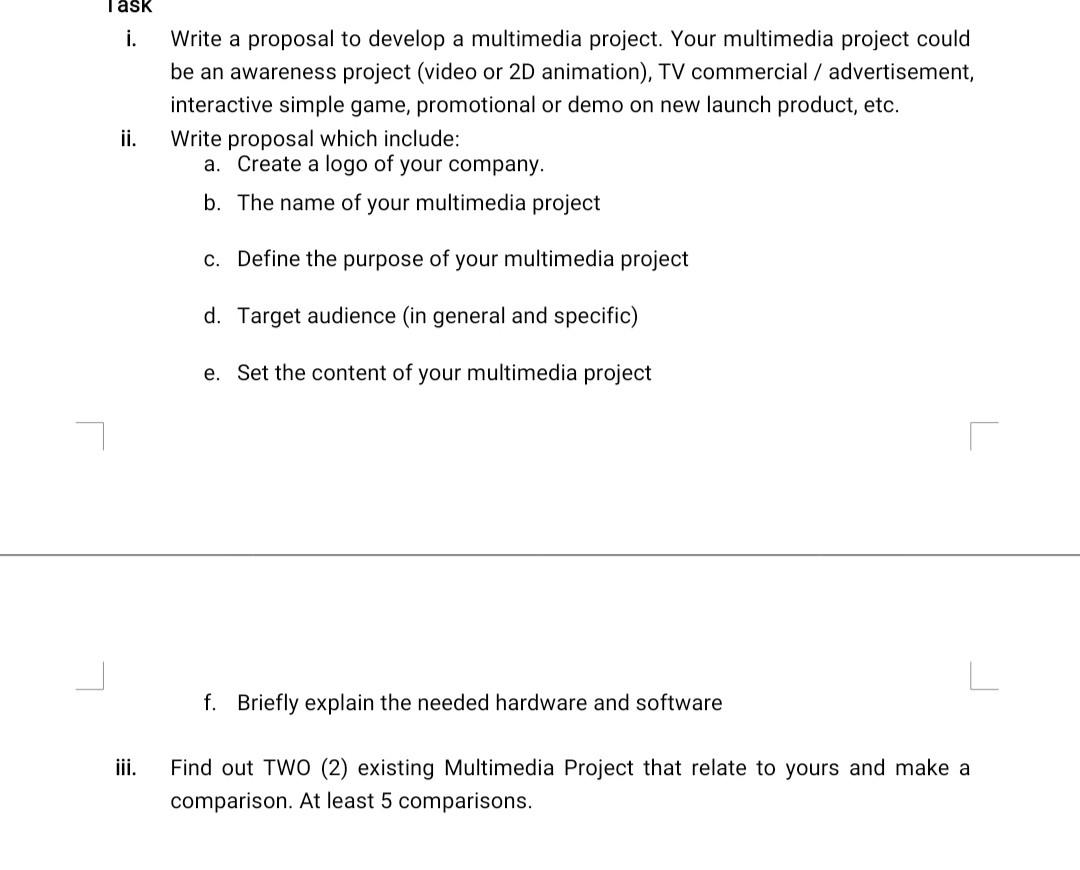 Solved Task i. Write a proposal to develop a multimedia | Chegg.com