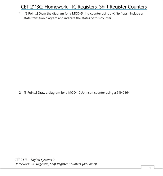 Solved CET 2113C: Homework - IC Registers, Shift Register | Chegg.com