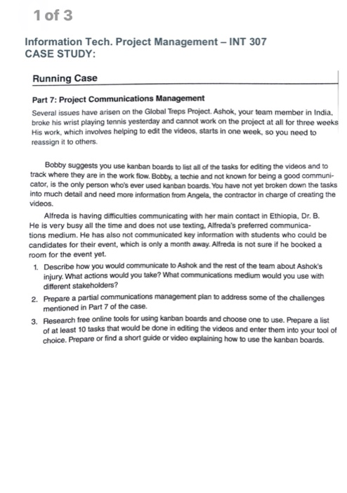 Solved 1 of 3 Information Tech. Project Management - INT 307 | Chegg.com