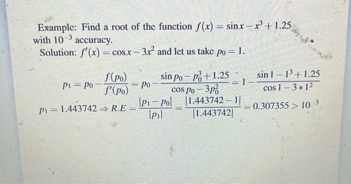 Solved Example: Find a root of the function | Chegg.com