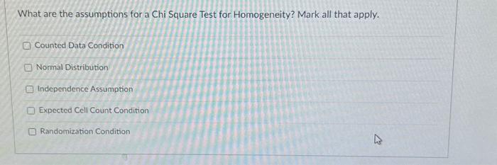 Solved What are the assumptions for a Chi Square Test for | Chegg.com