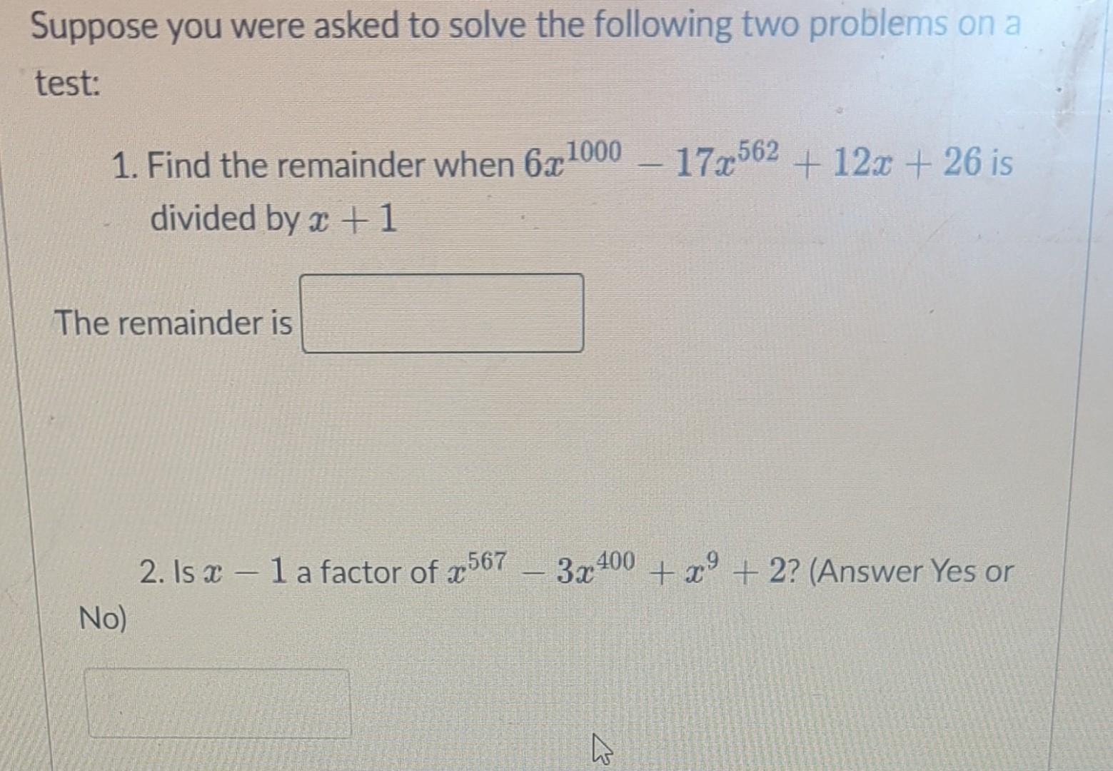 Solved Suppose you were asked to solve the following two | Chegg.com