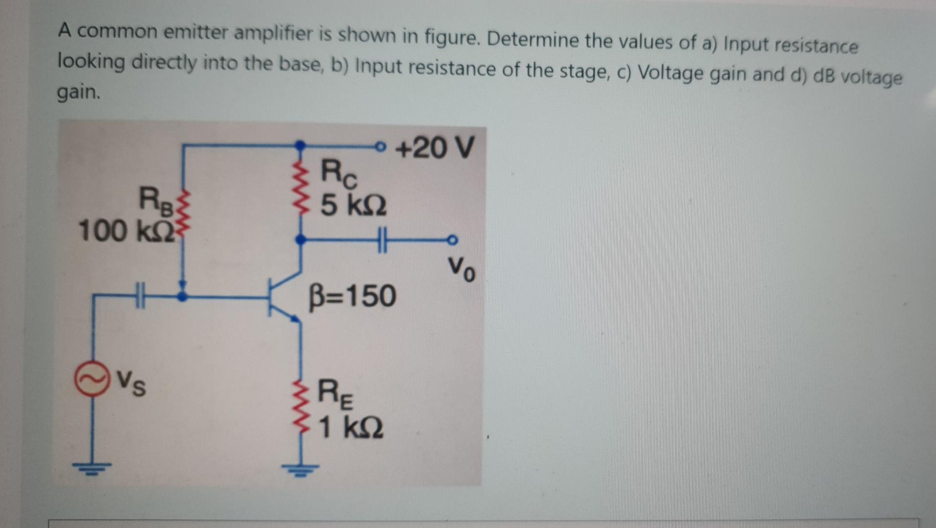 Solved A common emitter amplifier is shown in figure. | Chegg.com