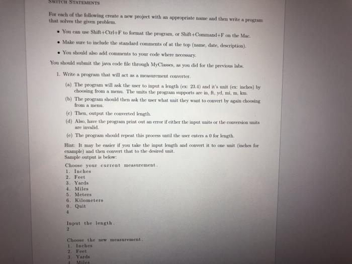 Solved SWITCH STATEMENTS For each of the following create a | Chegg.com