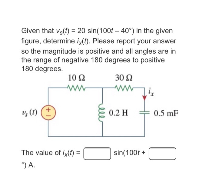 Solved Given That Vs T Sin 100t 40 In The Given Chegg Com