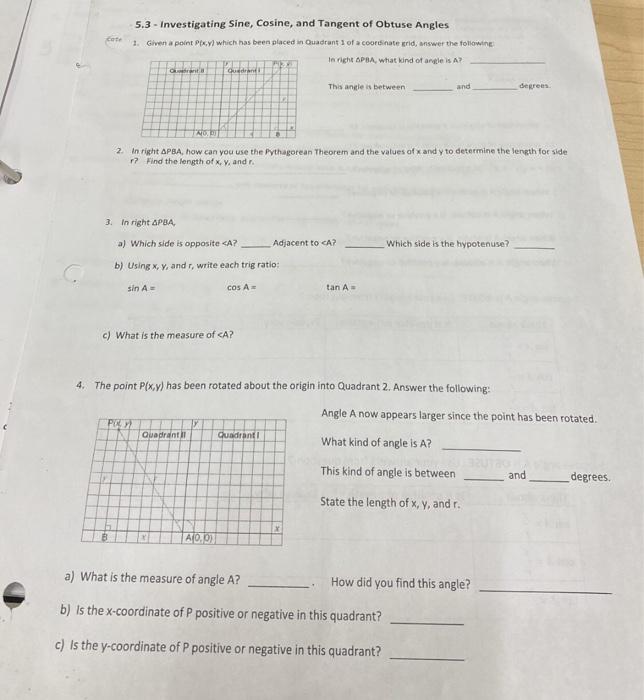 5.3 - Investigating Sine, Cosine, and Tangent of