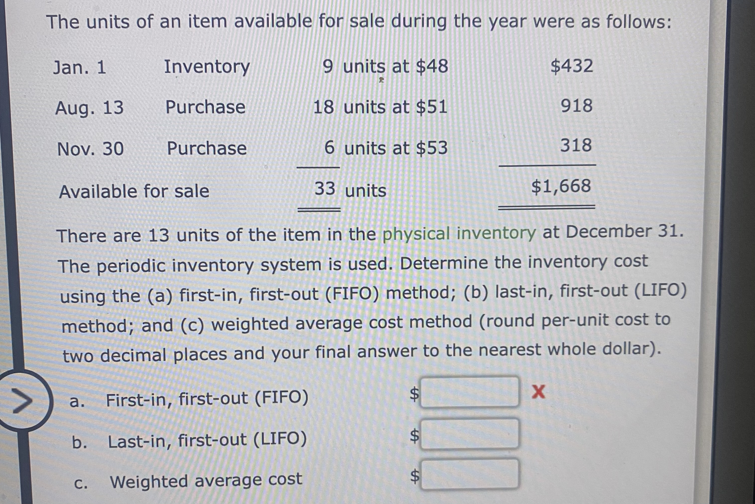 Solved The units of an item available for sale during the | Chegg.com