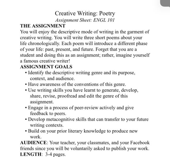 specify window Expansion Creative Writing: Poetry Assignment Sheet: ENGL 101 | Chegg.com