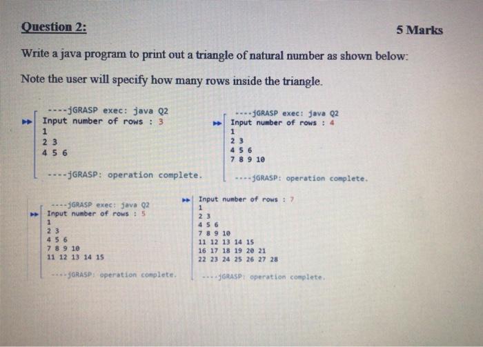 Solved Question 1: (5 Marks) Write a java program to print | Chegg.com