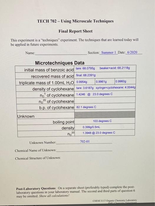 Solved TECH 702 - Using Microscale Techniques Final Report | Chegg.com