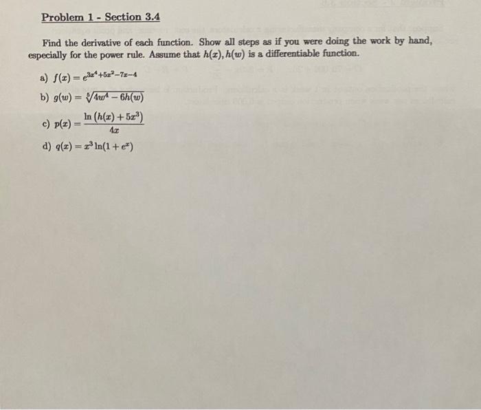 Solved Problem 1 - Section 3.4 Find the derivative of each | Chegg.com