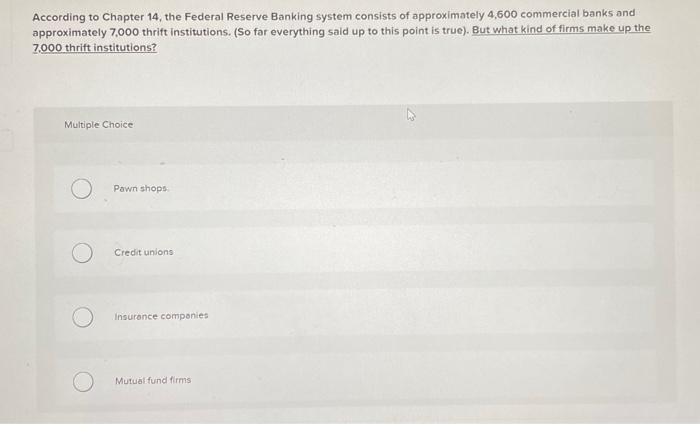 Solved According to Chapter 14, the Federal Reserve Banking | Chegg.com