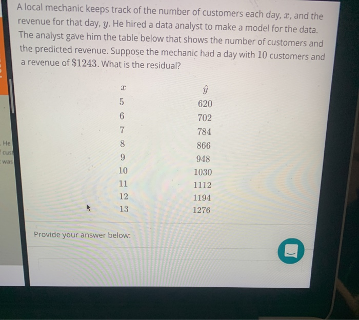 Solved A local mechanic keeps track of the number of | Chegg.com