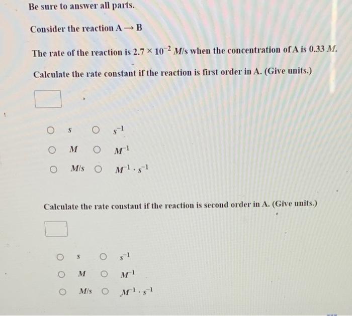 Solved Be Sure To Answer All Parts. Consider The Reaction AB | Chegg.com