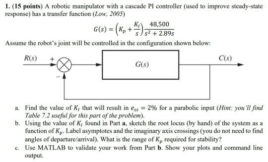 Solved 1. (15 points) A robotic manipulator with a cascade | Chegg.com