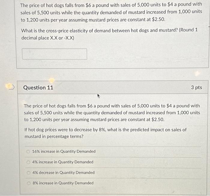 Solved The price of hot dogs falls from 6 a pound with